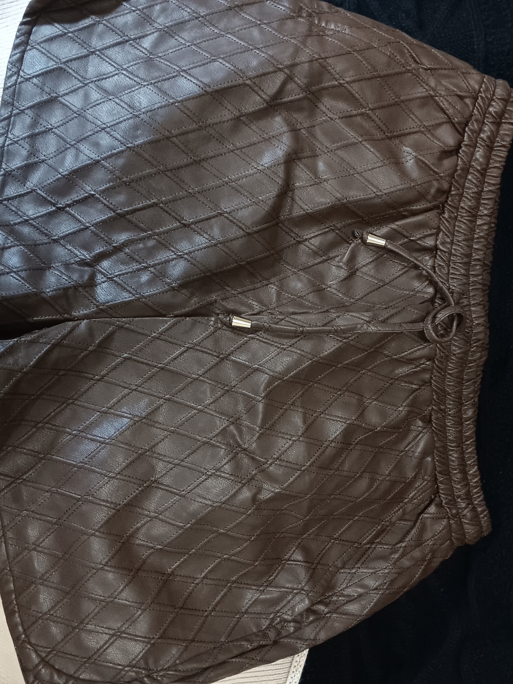 Quilted Faux Leather Shorts-Dark Brown